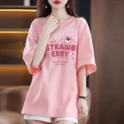 Pure Cotton Short-Sleeved T-Shirt for Women 2025 New Summer Loose Mid-Length Top Half-Sleeved Versatile Age-Reducing Printed Large Size