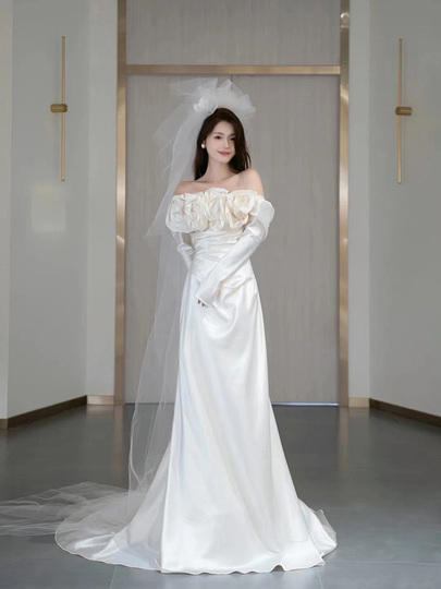 open lace back dress One Shoulder Wedding Dress with Side Cape 2 US / Lavender main image 1