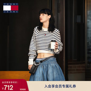 
TommyJeans autumn and winter women's clothing includes wool blended textured striped embroidery hot girl short sweater sweater