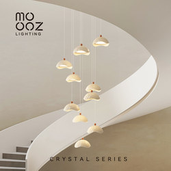 Elegant Staircase Chandelier 2025 New Model Eggshell Cream Style High-Floor Duplex Loft Open-Air Rotating Villa Chandelier