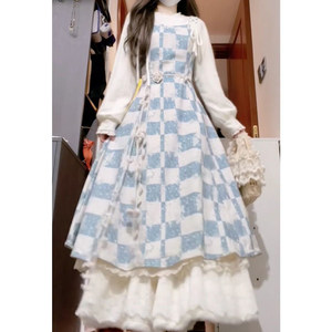 
Autumn and winter, gentle temperament, beautiful and high-end fake two-piece plaid dress with slim waist and spliced A-line long skirt