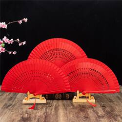 Double-Sided Easy-Open Folding Fan, Group Performance Fan, Retro Fan for Show, Dancing, Bright Red Model Dance Fan, Chinese Style