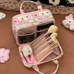 Plaid Cat Cosmetic Bag Large Capacity Portable Travel Toiletry and Makeup Bag Multifunctional Partitioned Storage Bag
