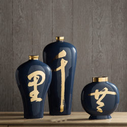 Hot-selling modern Chinese style creative gold-painted vase and color flower utensils model room desktop jewelry box storage jar home decoration