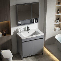 Floor-Standing Bathroom Cabinet with Washbasin, Balcony Space Aluminum Bathroom Sink Cabinet Combination, Integrated Ceramic Washbasin