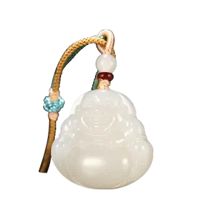 Xin jiang he tian yu 新疆和田玉 Necklace witn 2024 CHALCEDONY Laughing Buddha (笑佛)