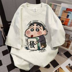 2025 Summer Cute Loose Short-Sleeve T-Shirt for Women, Pure Cotton American Style Crayon Shin-Chan Cartoon Print Base Shirt Top