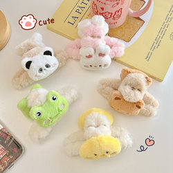 2024 Cute Cartoon Plush Hair Clip for Girls, Back of Head Updo Shark Clip, Plush Panda Hair Clip, Children's Hair Accessories