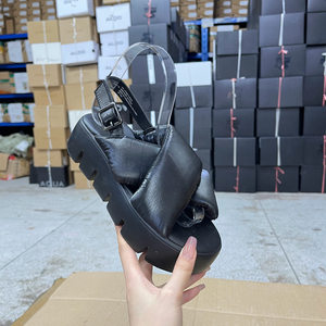 
Lady Shoes foreign trade original single women's shoes with slight flaws fashion round toe solid color thick bottom one-word buckle versatile fashion sandals