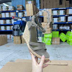 
Foreign trade original single women's shoes new genuine leather round toe solid color fashionable thick-soled heeled sandals one-liner fashion sandals