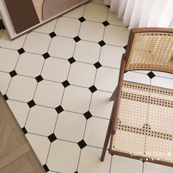 All-Ceramic Black and White Checkered Small Tiles, French Retro Milk White Bathroom Entrance Balcony Floor Tiles 200×200