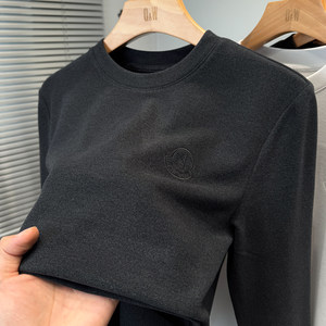 
Branded embroidered brushed velvet bottoming shirt for men, long-sleeved autumn and winter slim T-shirt, men's round neck, casual inner wear