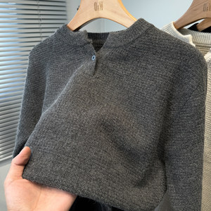 
American small v-neck sweater men's autumn and winter thickened sweater men's solid color pullover versatile top coat