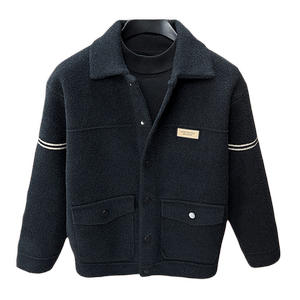 Mao woolen coat men's short middle -aged business casual knitted cardigan men's coat lapel thickened sweater tide pocket
