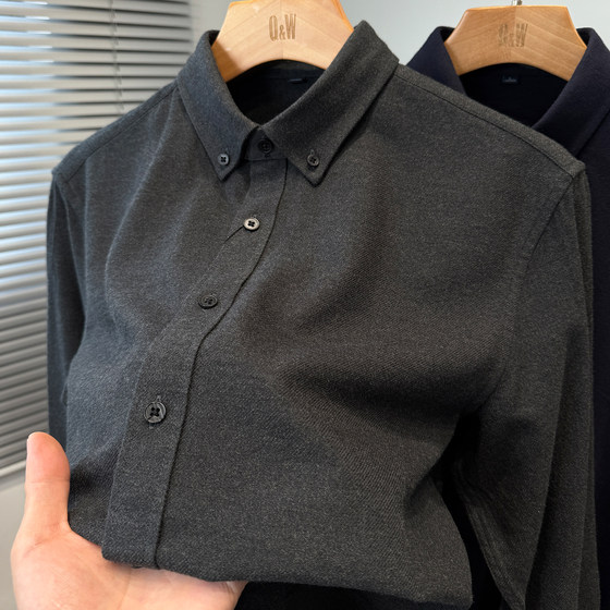 
Light luxury high-end grinding shirt for men, long sleeve solid color versatile modal cotton shirt for men, casual middle-aged