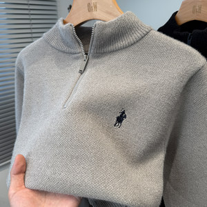 
Chenille sweater men's velvet thickening winter youth Paul casual zipper half turtleneck sweater men's inner wear