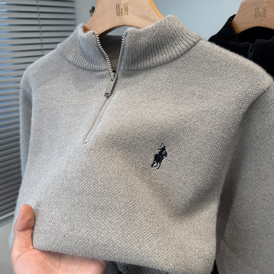 
Chenille sweater men's velvet thickening winter youth Paul casual zipper half turtleneck sweater men's inner wear