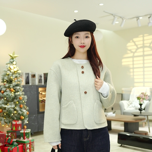 
2026 New Woolen Jacket Women's Short Round Neck Double-sided Wool Top
