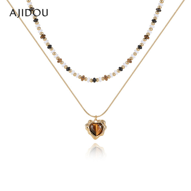 AJIDOU Ajidou Necklace Women's Maillard Clavicle Chain Tiger's Eye Love Necklace Light Luxury Accessories Sweater Chain