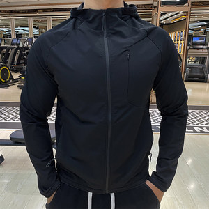 Sports hooded coat men's running fitness training jacket slim leisure long sleeve windproof outdoor morning running uniform