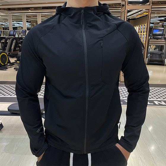 Sports hooded coat men's running fitness training jacket slim leisure long sleeve windproof outdoor morning running uniform