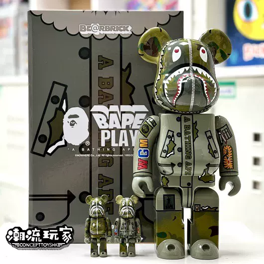 现货Bearbrick 400%100%BAPE(R) × ALPHA CAMO SHARK 2023 熊王-Taobao