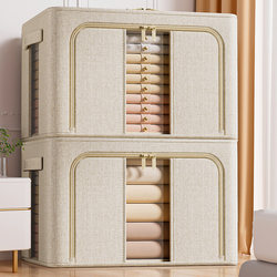 Tianshan Cotton and Linen Clothing Storage Box, Home Wardrobe Organizer, Clothing Storage Magic Tool, Large Capacity Fabric Storage Bag for Quilts