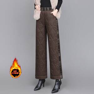 
Down cotton pants for women winter 2026 new high-end outer wear thickened fashionable woolen plaid splicing wide-leg pants