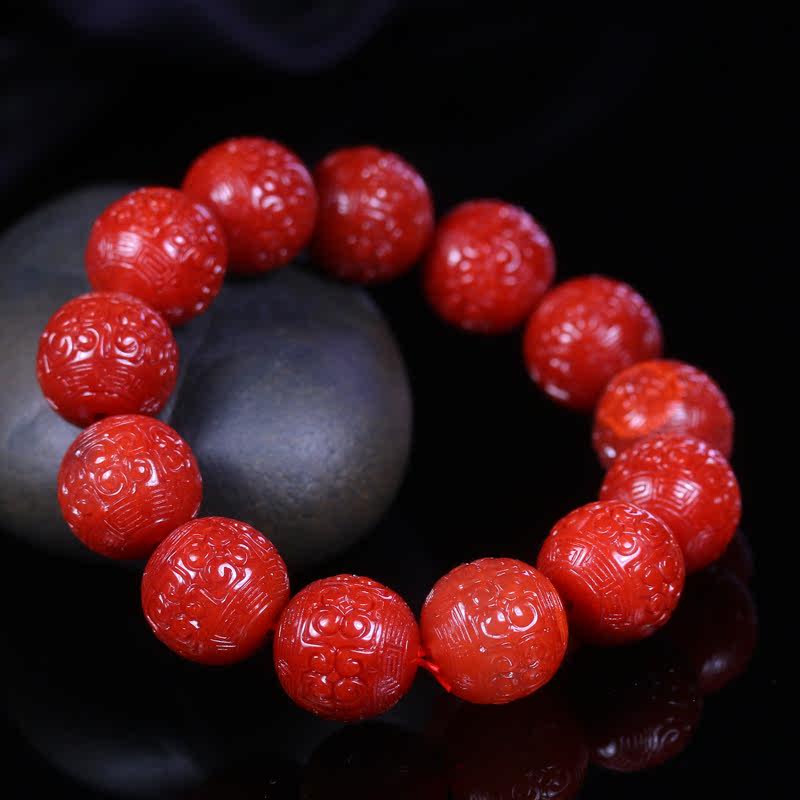 Nanhong Agate Repeating Pattern Beaded Bracelet with Large Beads, Unisex Hand Jewelry
