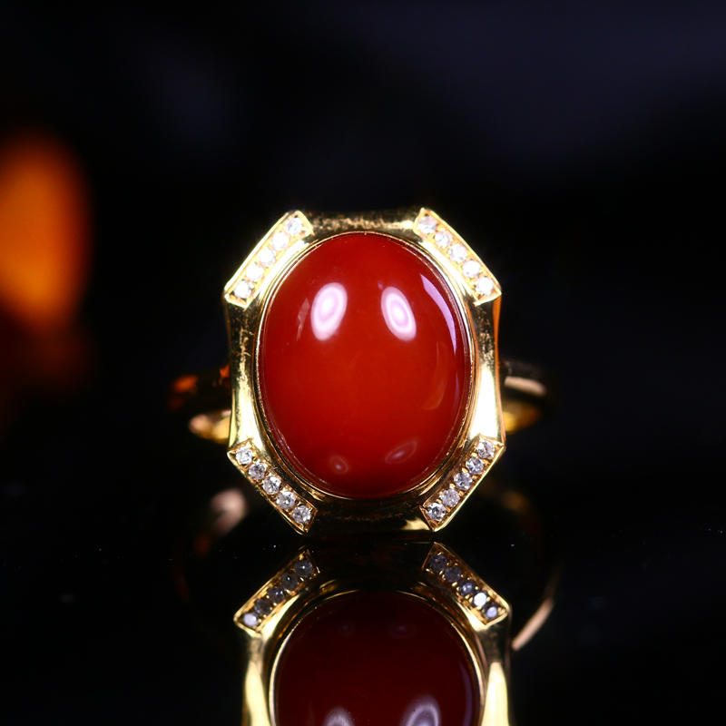 South red agate inlaid 18k south red egg surface ring ring ring jade ring female