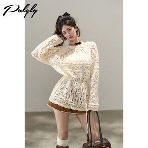 
Lazy style mid-length pullover hollow sweater for women in autumn design niche loose outer sweater knitted top