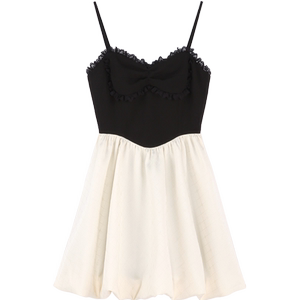 French sweet suspender dress stitching high -waisted flower lace bud skirt early spring small short skirt women's clothing
