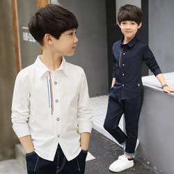 Boys' Spring Cotton White Long-Sleeved Shirt 2026 New Style Medium and Large Children's Shirt Long-Sleeved Boys' Top Trendy Clothing