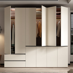 Wardrobe for Home Use with Sliding Doors, Simple Modern Combination, Economical Model with Upper and Lower Drawers, Solid Wood Storage Closet