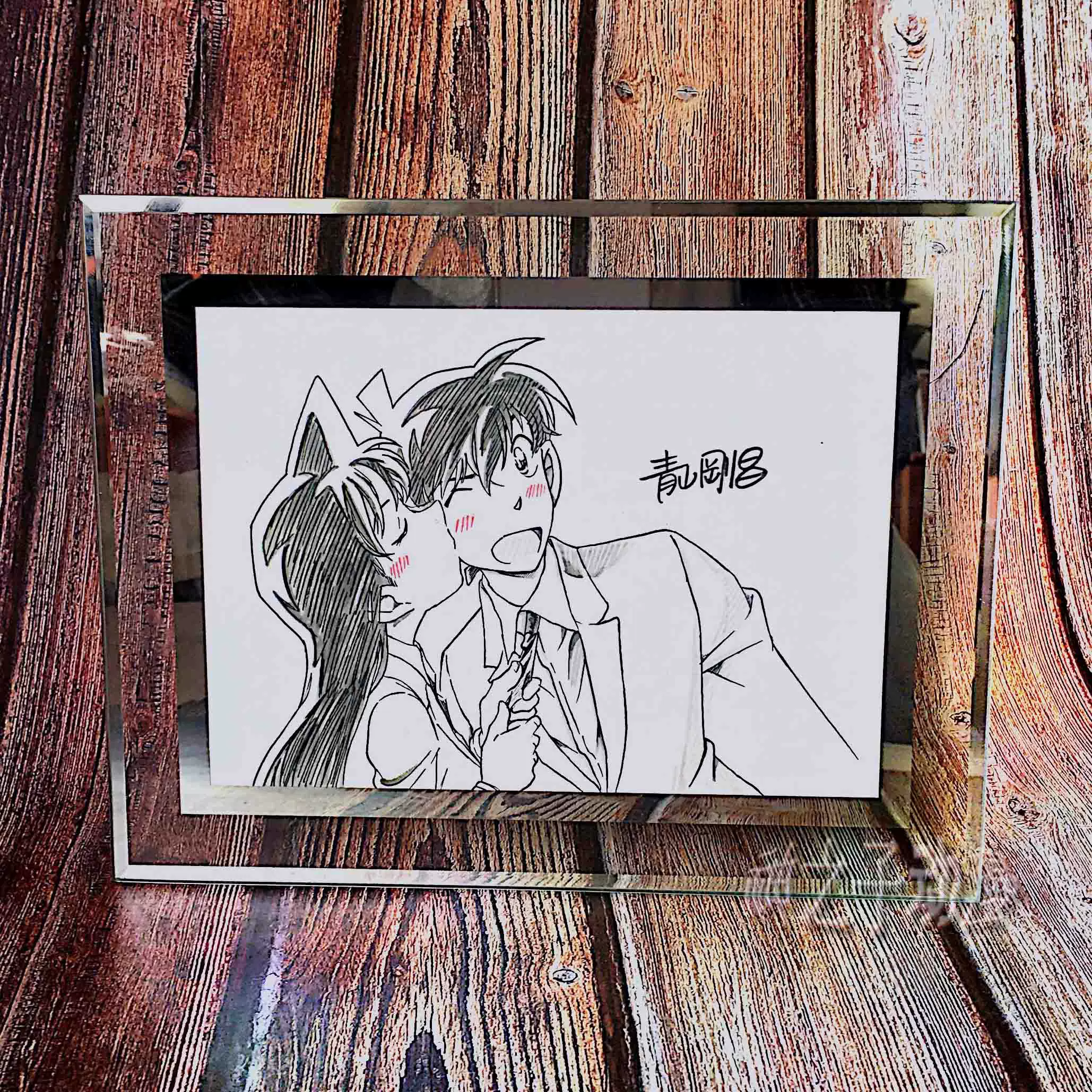 名探偵コナン 工藤新一と毛利蘭 青山剛昌直筆サイン 手書き原画