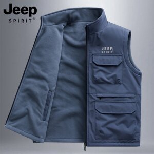 
Jeep work suit vest men's autumn and winter outdoor multi-pocket plus velvet vest horse clip double-sided stand collar casual vest