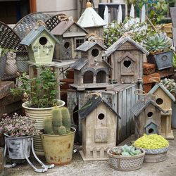 American Country-Style Wooden Vintage Distressed Small House Birdhouse Garden Courtyard Ornaments Decoration Gardening Miscellaneous Goods Hanging Decorations