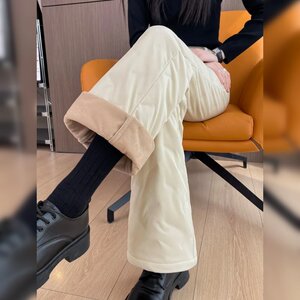 
Apricot workwear down pants for women's outer wear autumn and winter 2026 new Northeast cold-proof plus velvet thickened straight pants