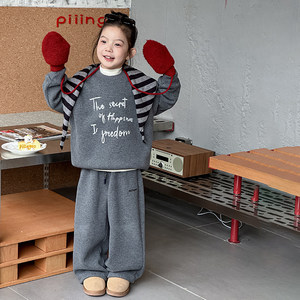 
Yiyi Ma children's fashionable thickened and warm all-in-one velvet sweatshirt and sweatpants girls' casual velvet suit baby winter clothing