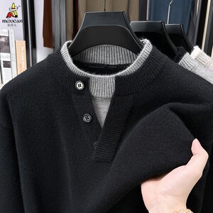 
Scarecrow sweater men's fashion loose fake two-piece collar autumn and winter casual thickened sweater men's jacket trend