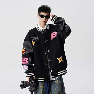 
American diamond-shaped broken star jacket men's winter trendy brand embroidered handsome design baseball uniform cotton jacket versatile couple jacket