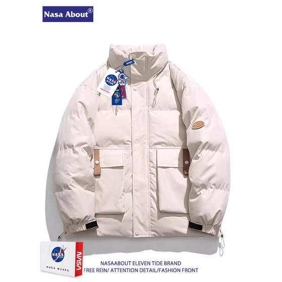 
美式工装立领棉服男士冬季加厚棉衣情侣同款宽松面包服潮免烫处理
