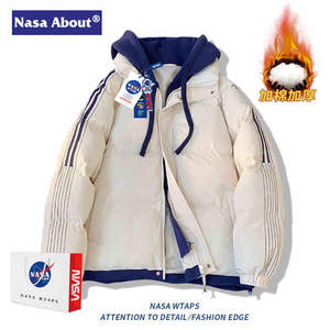 
Fake two-piece striped cotton coat for men, winter fashion brand thickened cotton jacket, couple's warm hooded cotton coat, no ironing treatment