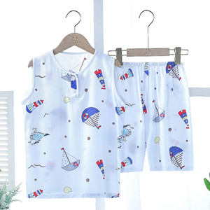 
Summer children's pajamas summer thin cotton vest set for boys summer cotton bottle artificial cotton home clothing