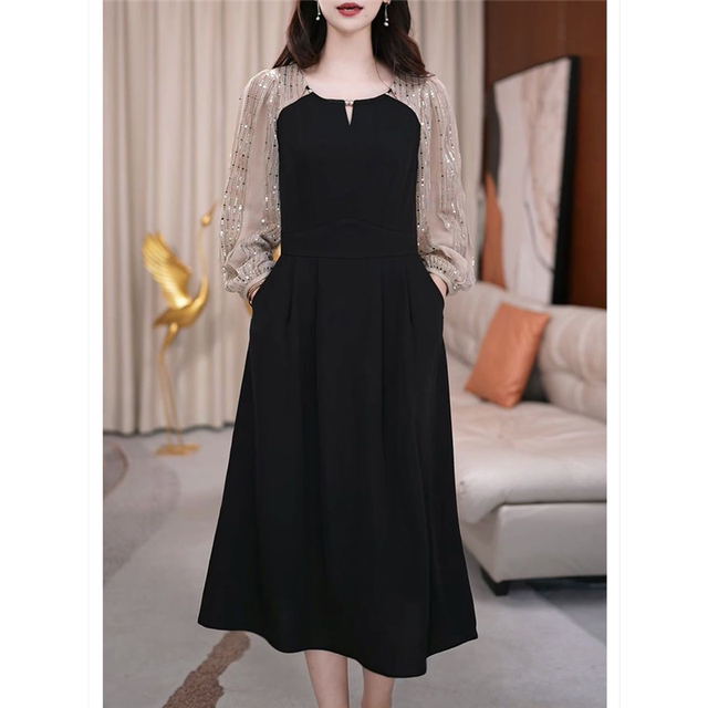 Dignified and elegant rich wife long-sleeved dress for women 2025 autumn clothes new temperament and fashionable mother slim long skirt
