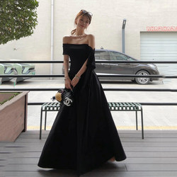 Teptdc Summer Black Long Ribbon Off-Shoulder Dress Women's Summer 2026 New Long Dress Light Formal Dress Skirt