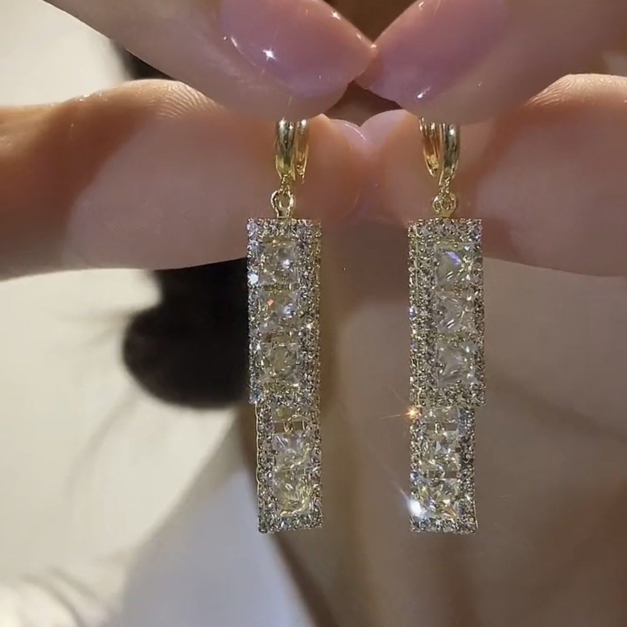 Light luxury temperament geometric zircon tassel earrings niche design