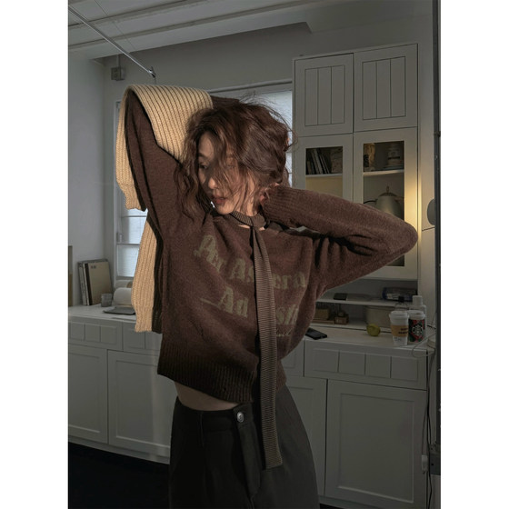 
JMWOMEN soft and glutinous retro knitted sweater for women's new winter thickened loose short pullover top