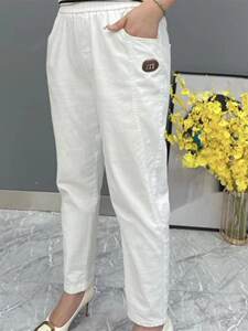 2026 Spring and Autumn Washed Cotton Stretch Casual Pants Mommy Wear Slim Straight Pants Fashion Versatile Loose Harem Pants