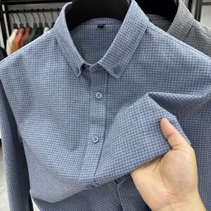 
Men's pure cotton fur thick long-sleeved shirt for middle-aged and young people's classic plaid warm outside and inside fashionable inch shirt